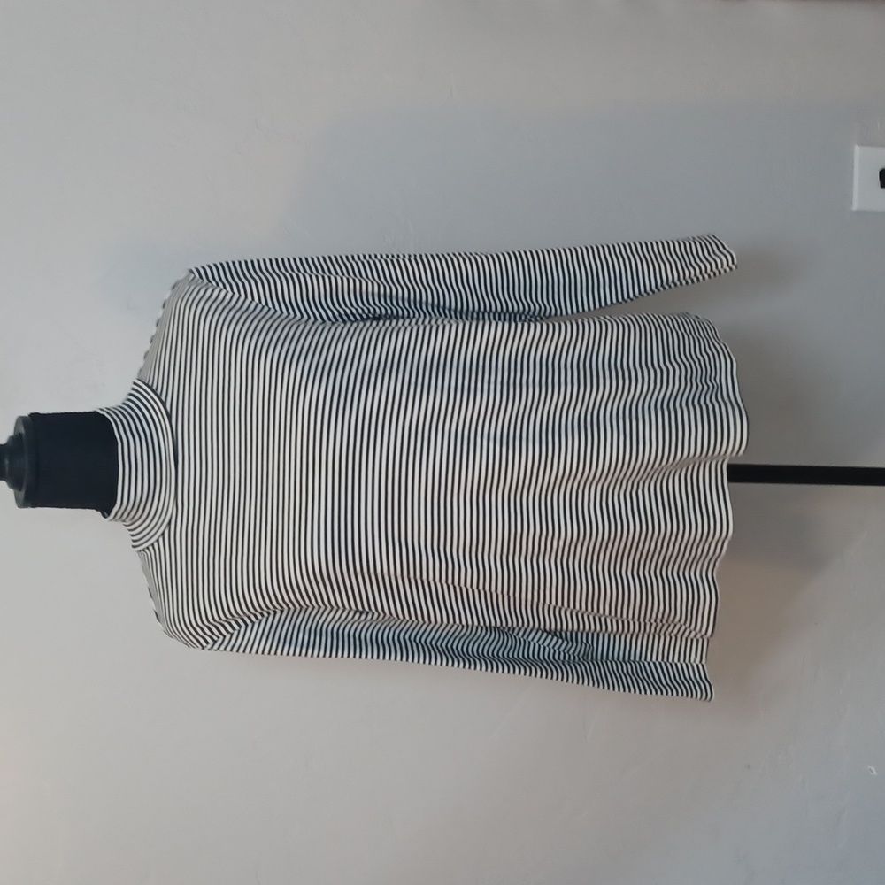 Croft & Barrow Womens XL Black White Striped Mock‎ Neck Long Sleeve Cotton Top